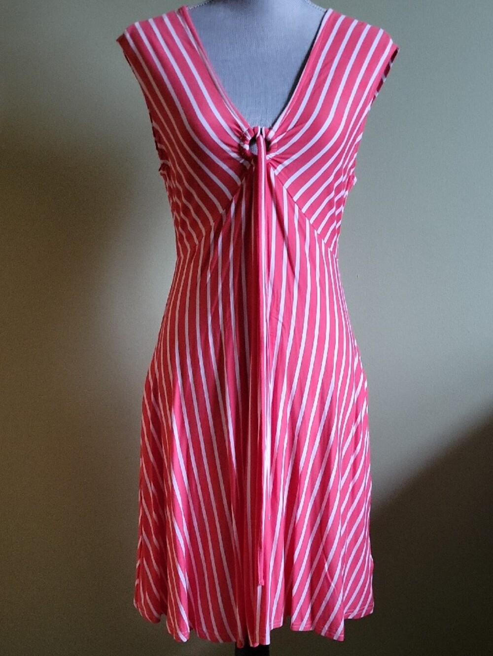 Suzanne Betro Coral and White Striped Sleeveless Dress
